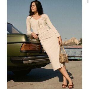 Rouje Paris Helene Eyelet Scalloped Midi Skirt Cream